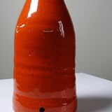 Bright orange mid-century decorative bottle lamp base glazed pottery.