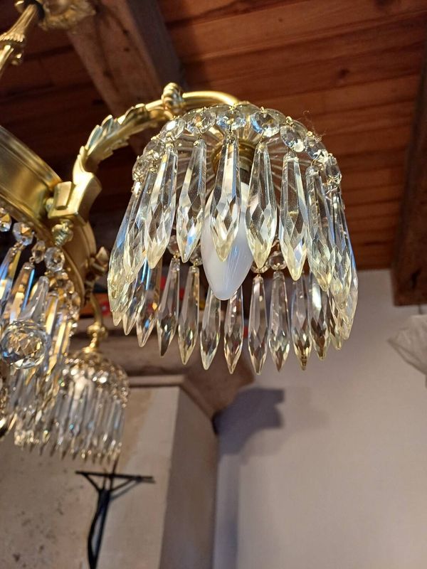 Lustre à pampilles ancien cristal est bronze époque XIXeme