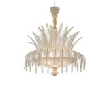 Contemporary Venetian White and Gold Leaves Murano Style Glass Chandelier