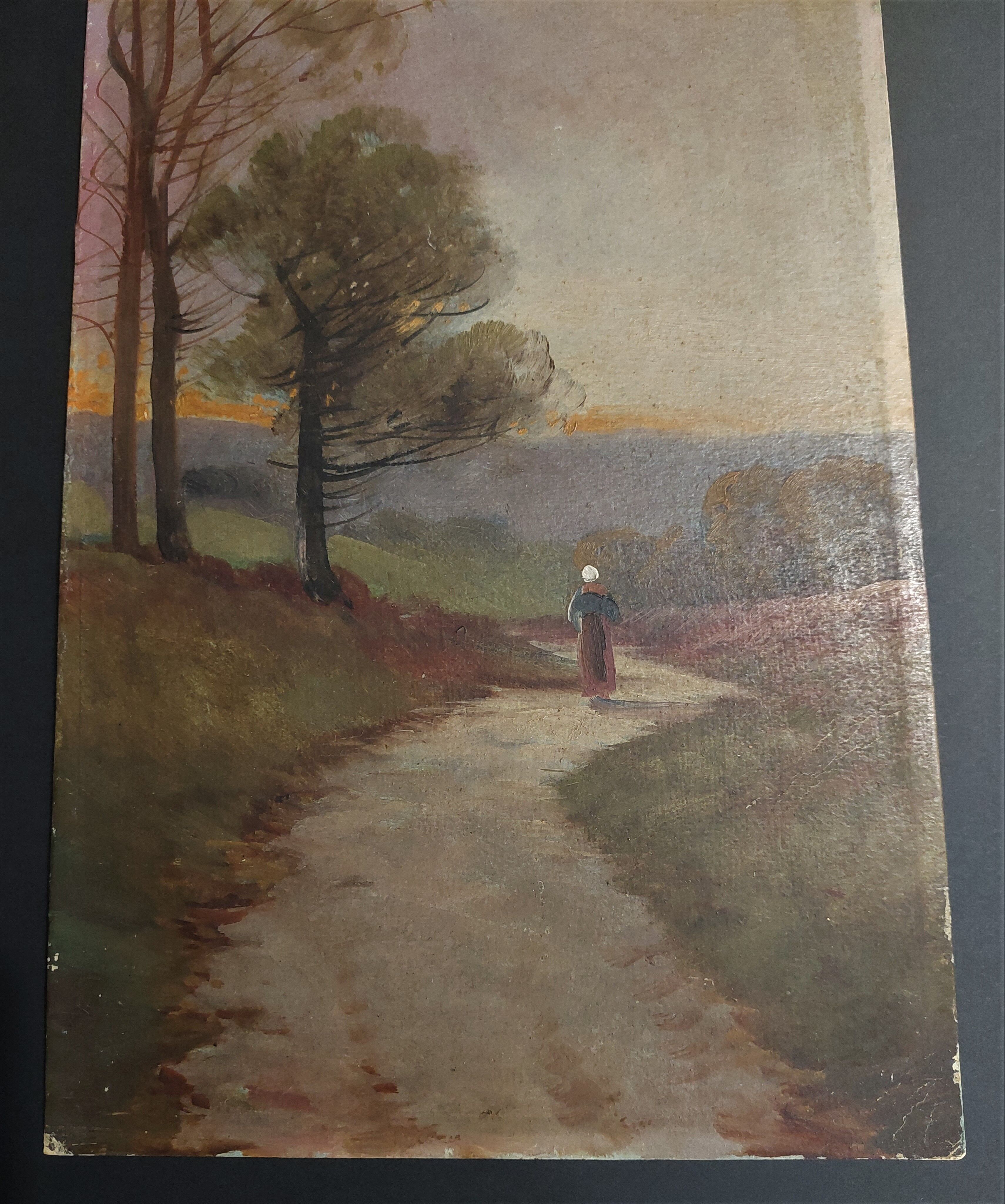 Painting oil on cardboard landscape