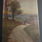 Painting oil on cardboard landscape