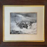 Painting Drawing "Deer in the snow" circa 1910 Gallery New York