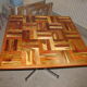 Square table in solid wood mosaic with chrome base, circa 1970