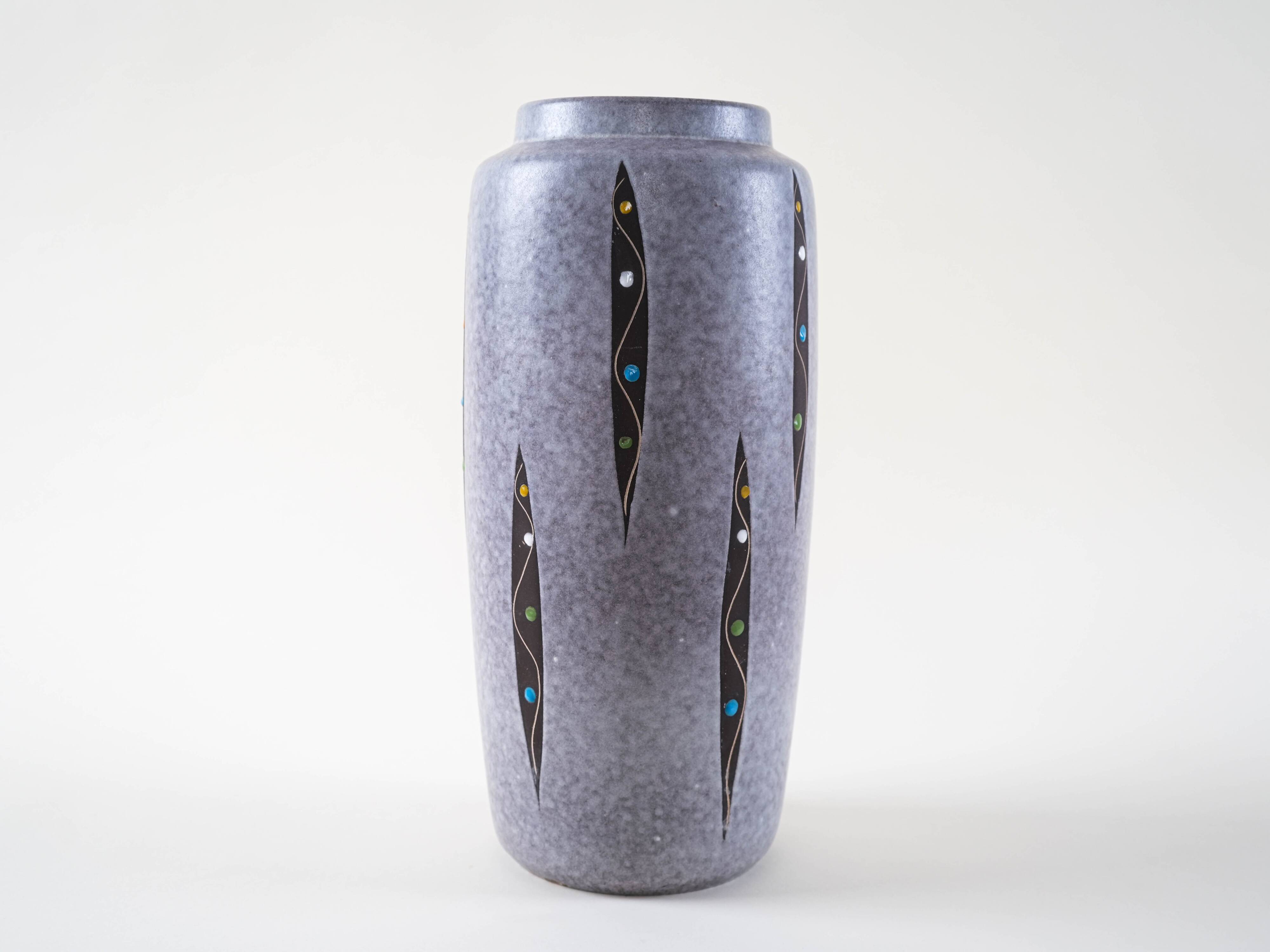 Vase en céramique grise, design allemand, années 1960, fabriqué en Allemagne de l'Ouest.