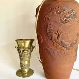 Terracotta lamp, new fabric cable, cotton lampshade.