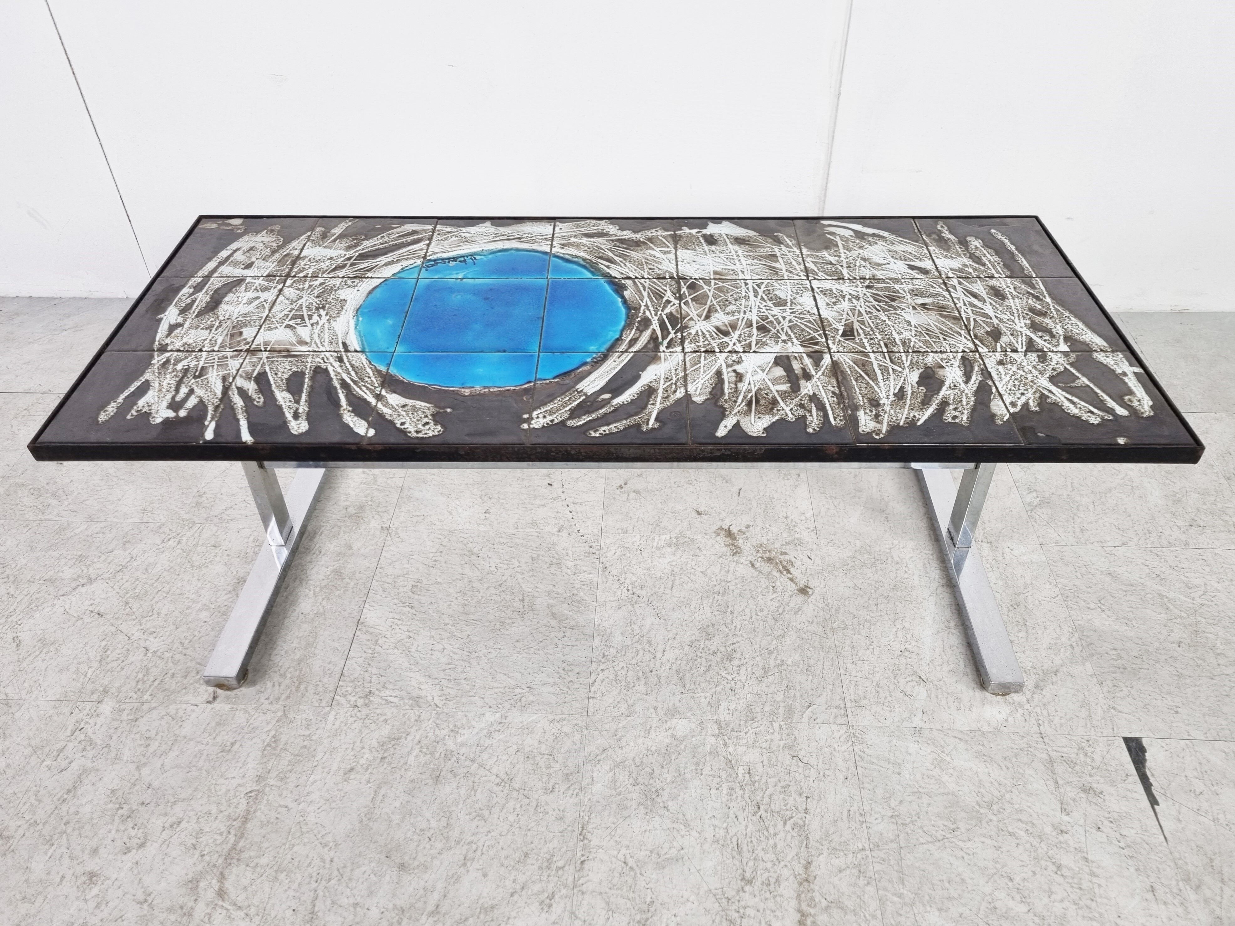 Mid-century ceramic coffee table by Julien de Covemaker, known as "Belarti", ceramist in Ostend