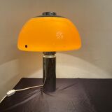 Vintage mushroom desk lamp, chrome design and orange Plexiglas