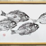 Framed art print, "Print of a school of sea bream" (gyotaku)