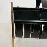 Black Leather Quilted Magazine Holder with Brass Loop Handle. Work