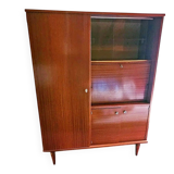 1960s teak veneer secretary with sliding display cabinet.