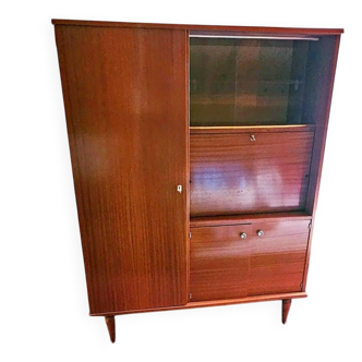 1960s teak veneer secretary with sliding display cabinet.