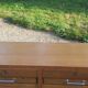 Curtained filing cabinet in golden blond oak 2 columns from the 1950s