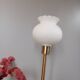 Living room lamp with gold metal base, matt white opaline globe, vintage
