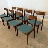 Set of 8 Vintage Danish Chairs by Søren Ladefoged – Teak & Blue Fabric