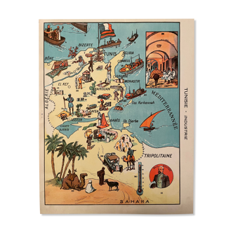 Affiche ancienne carte de Tunisie industrie 1931