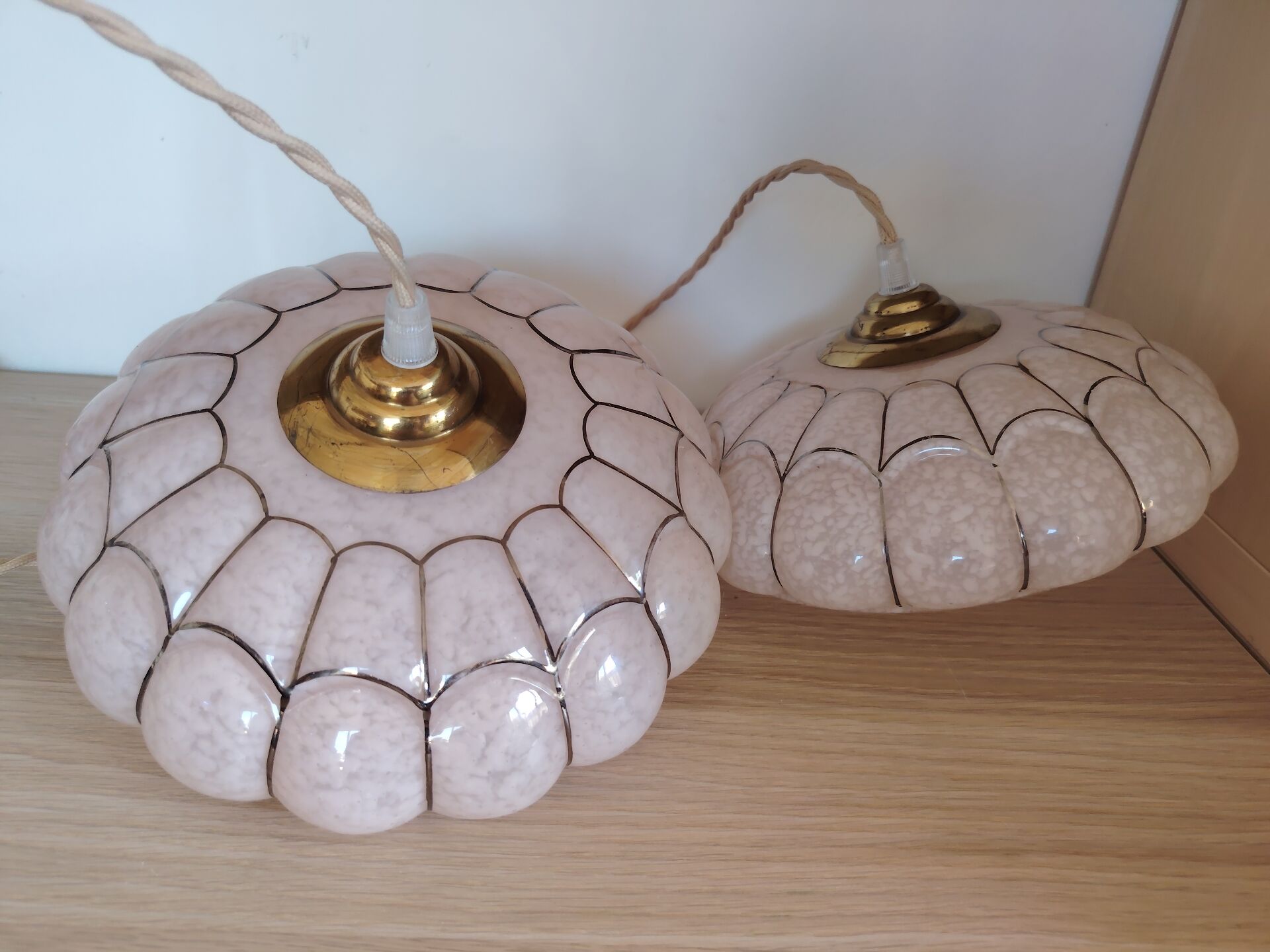 Art Deco pink glass suspensions from Clichy