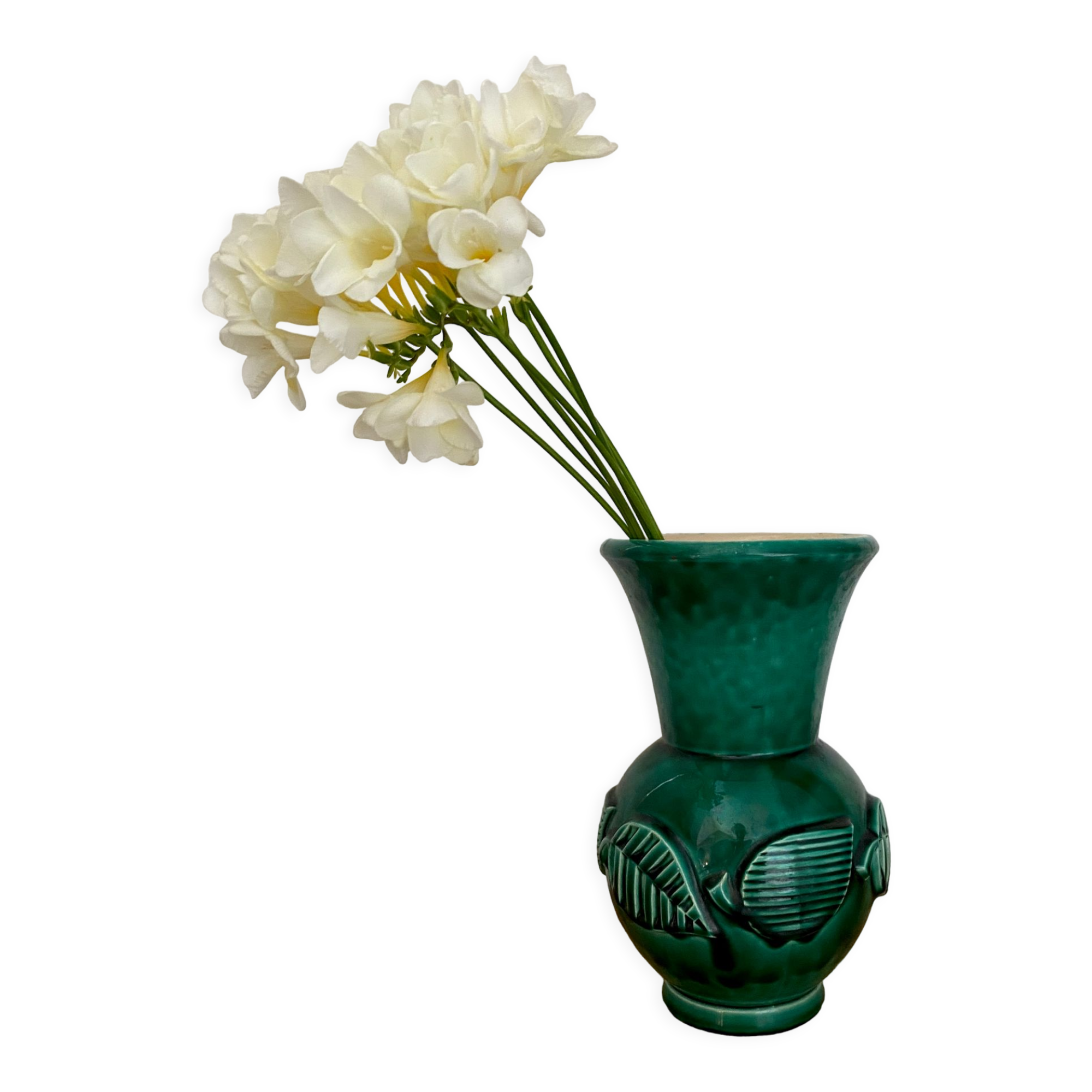 Vase vintage art déco en céramique verte