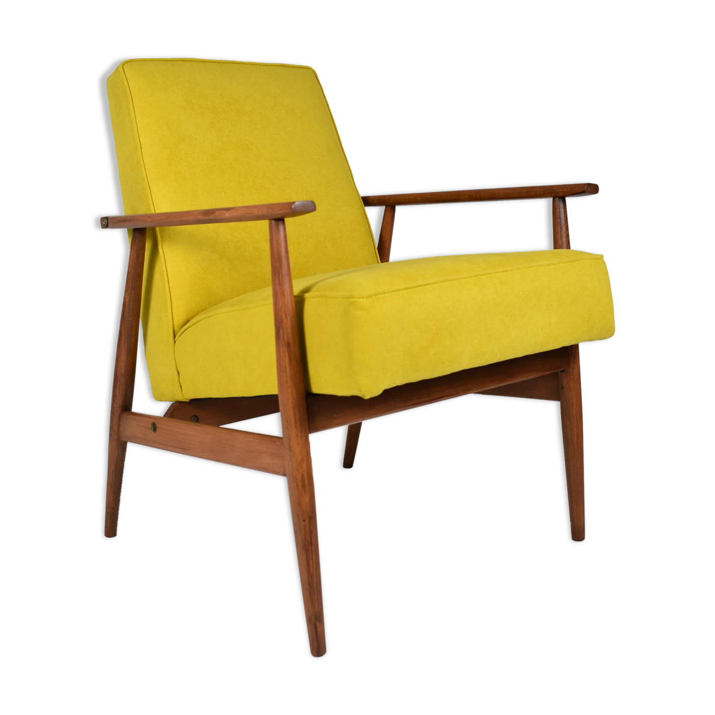 Original armchair "FOX", designer Henry Lis, 1970s, fully restored, yellow