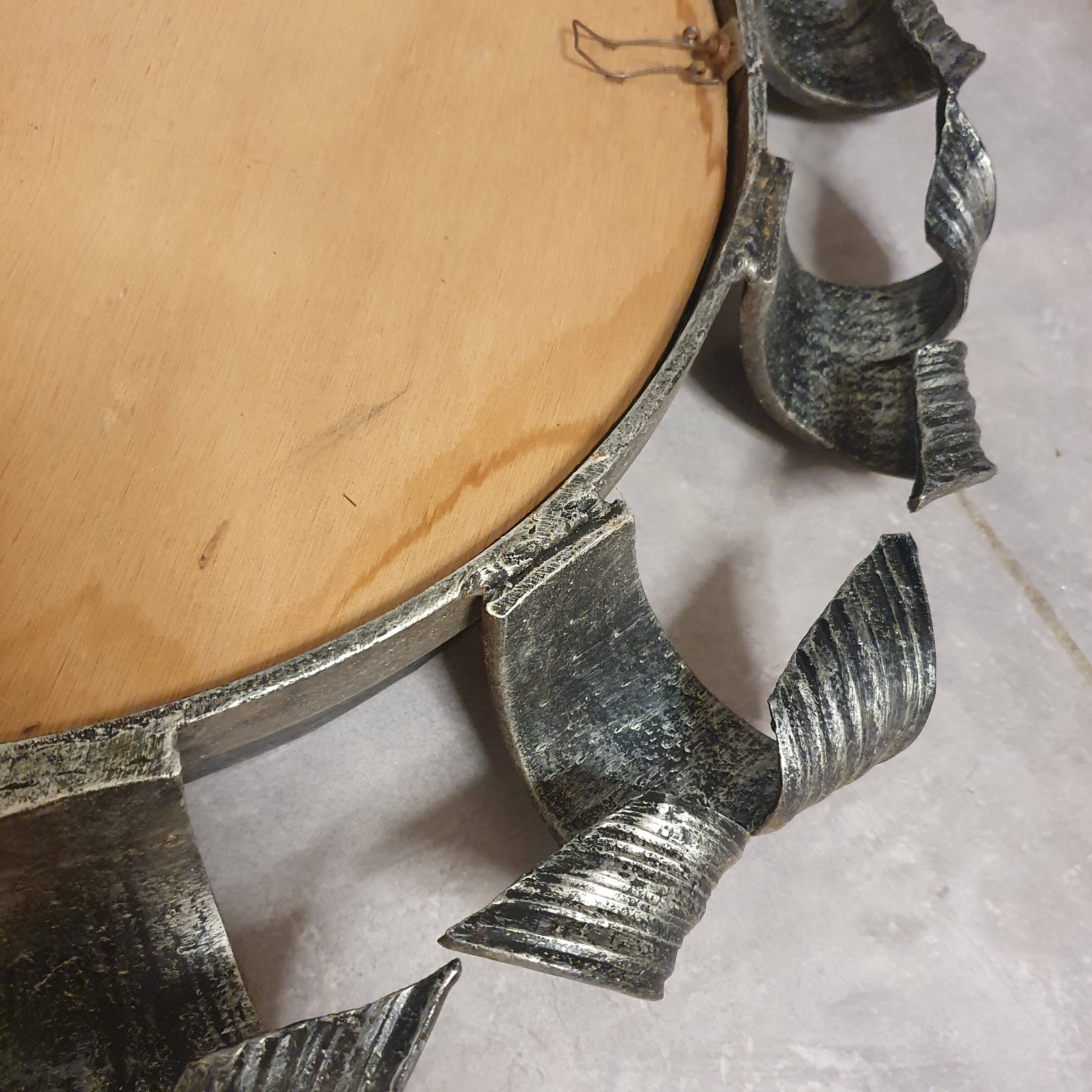 Brutalist wrought iron mirror, Spain, 1950