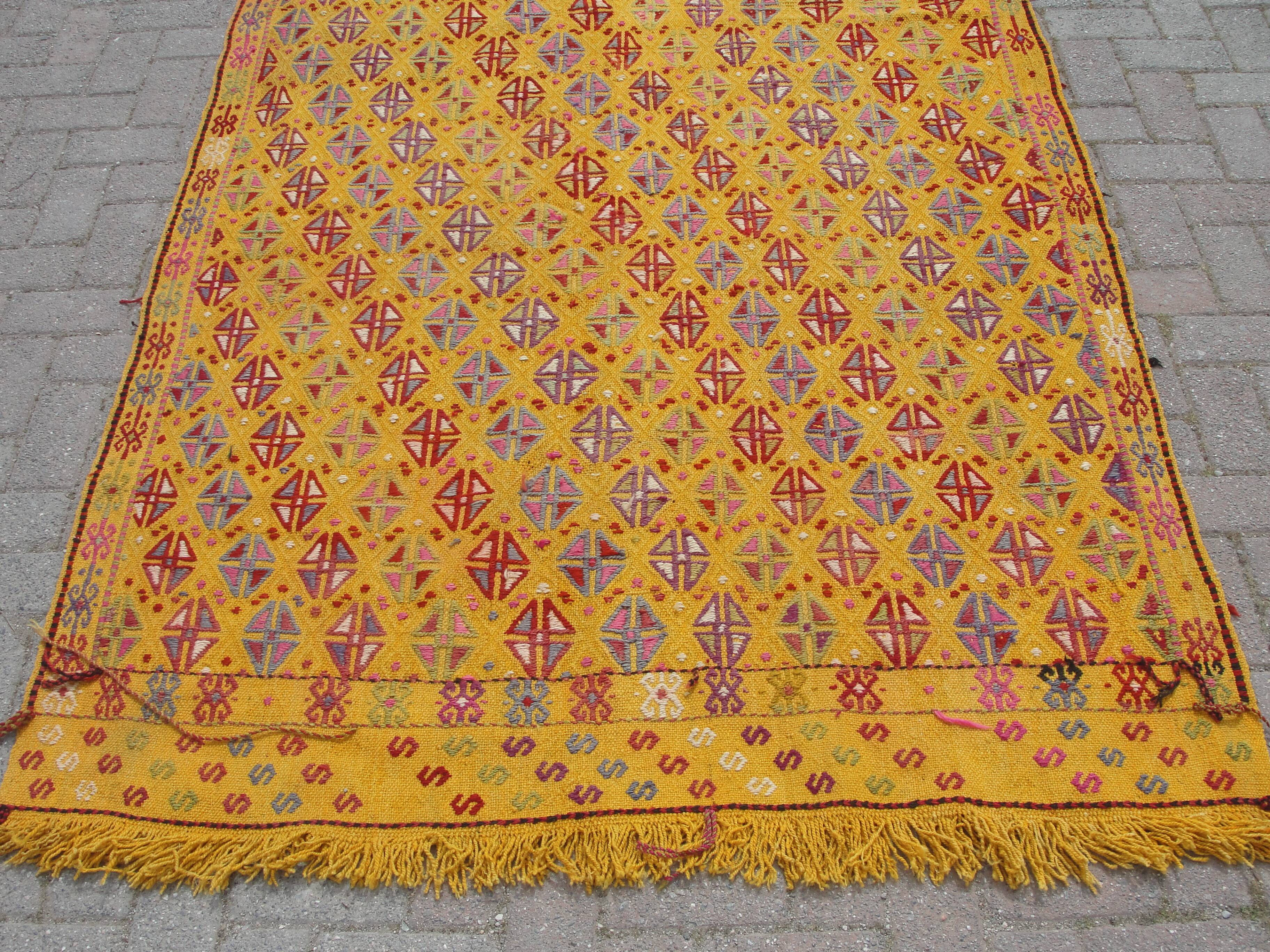 Handmade Yellow area kilim rug