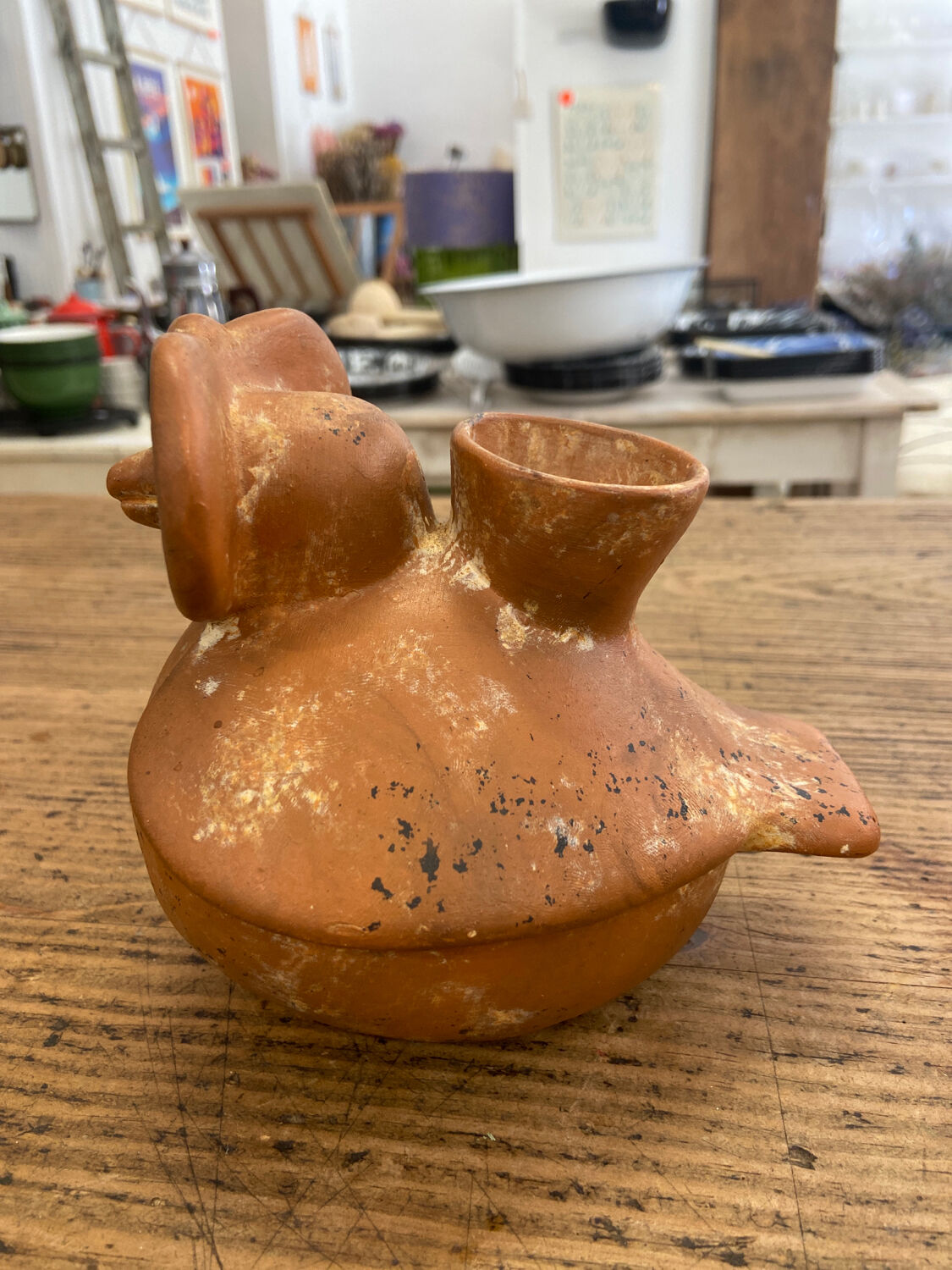 Ceramic vase in brown stoneware figure of owl