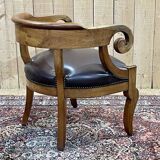 19th century French armchair in cherry wood and leather seat