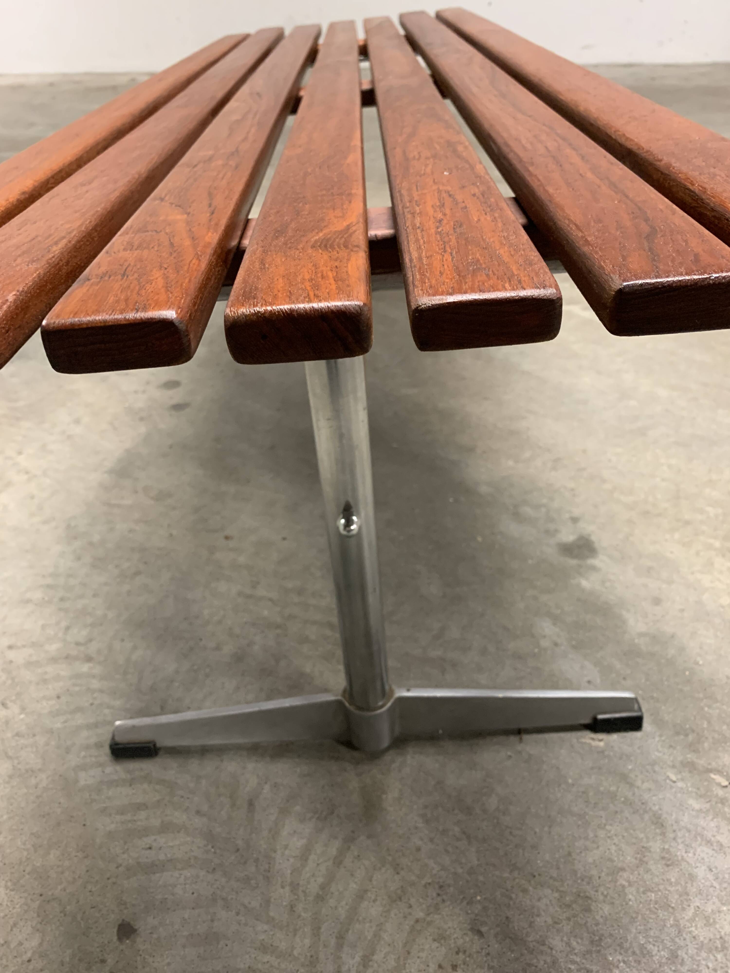 Danish slatted bench in teak and metal 1970