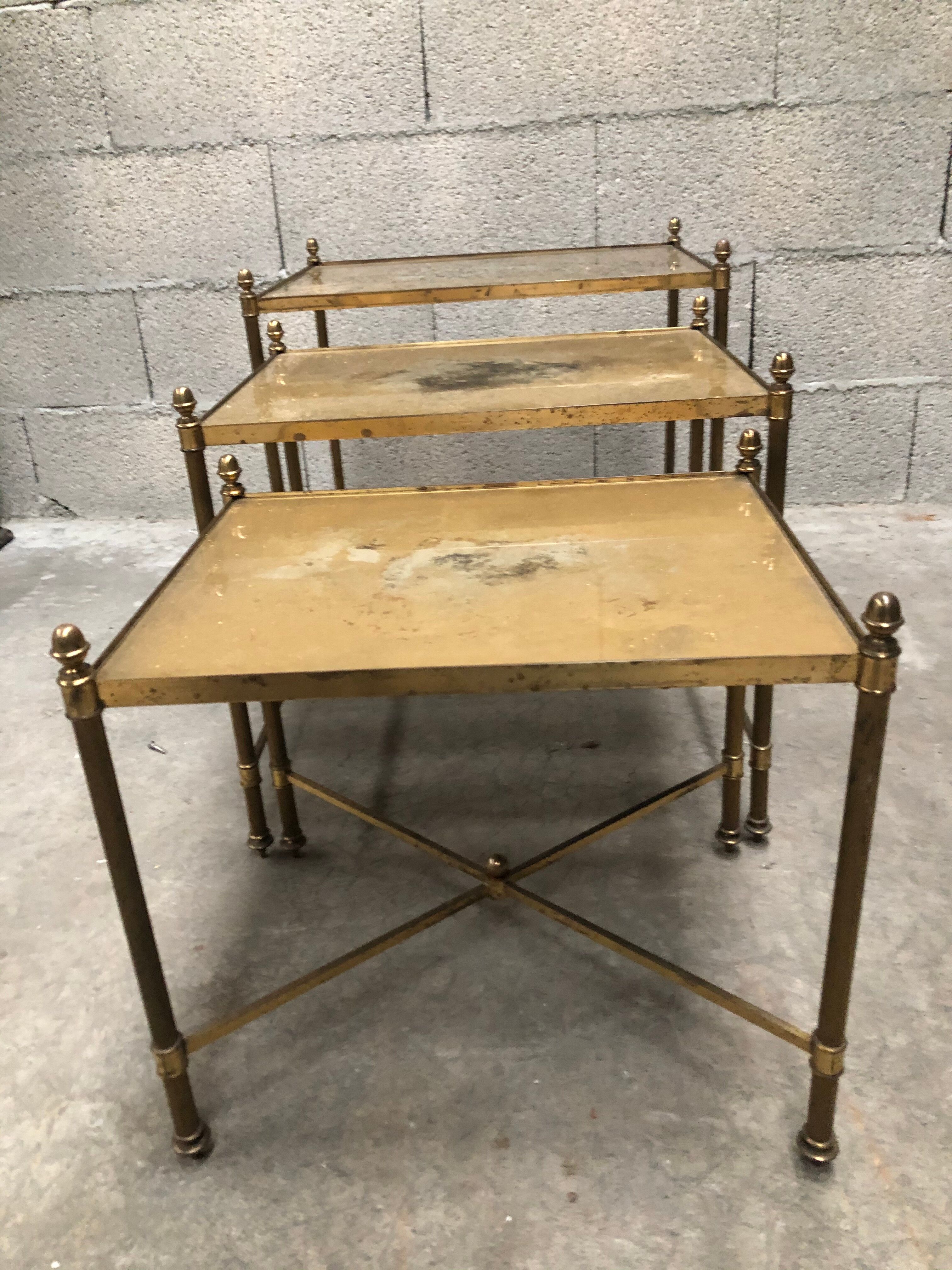 Ensemble de 3 tables gigognes dorée vintage des années 70