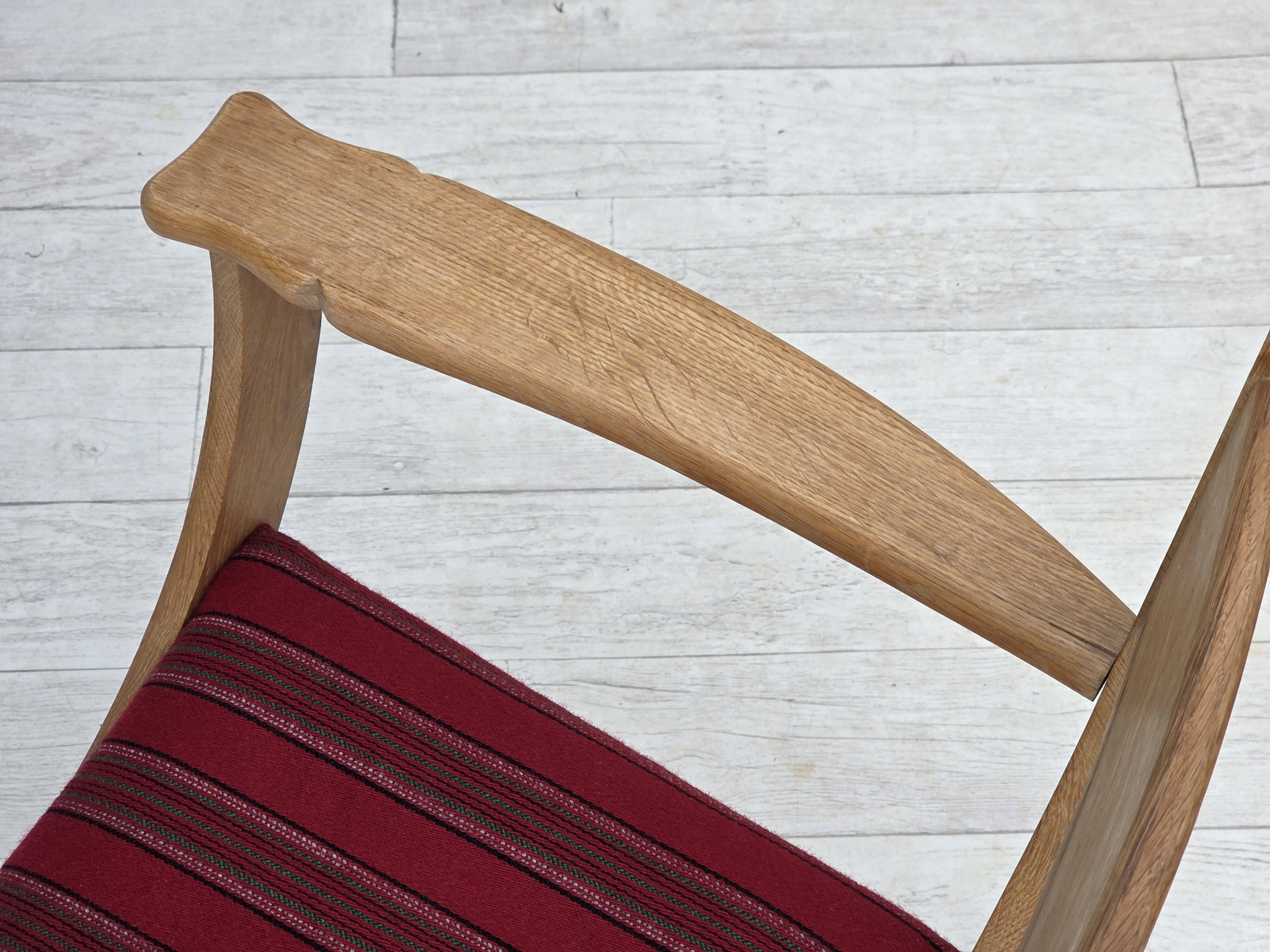 1970s, Danish armchair, original red furniture wool, solid oak wood.