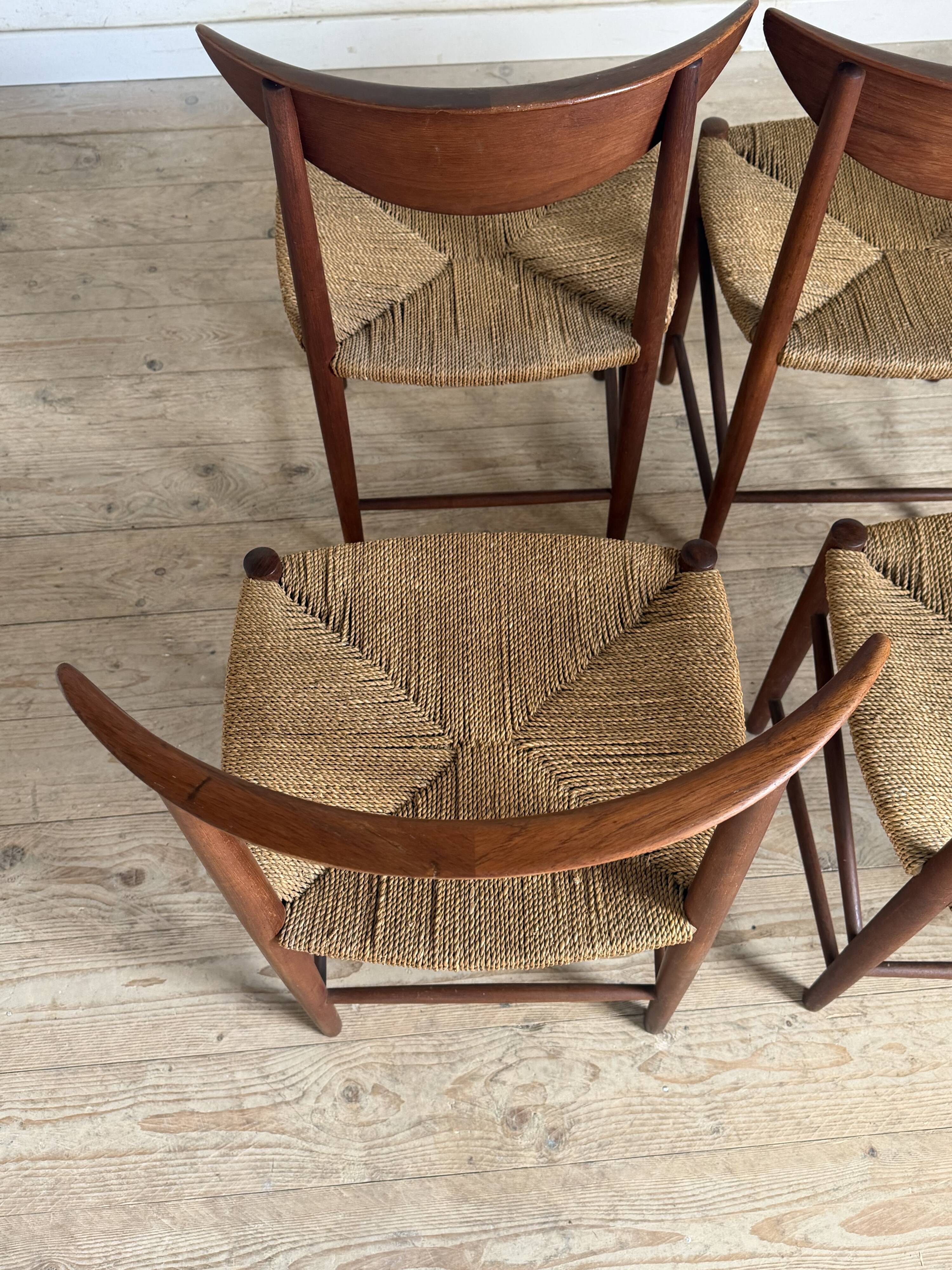 Danish vintage chairs in teak and cord by Peter Hvidt