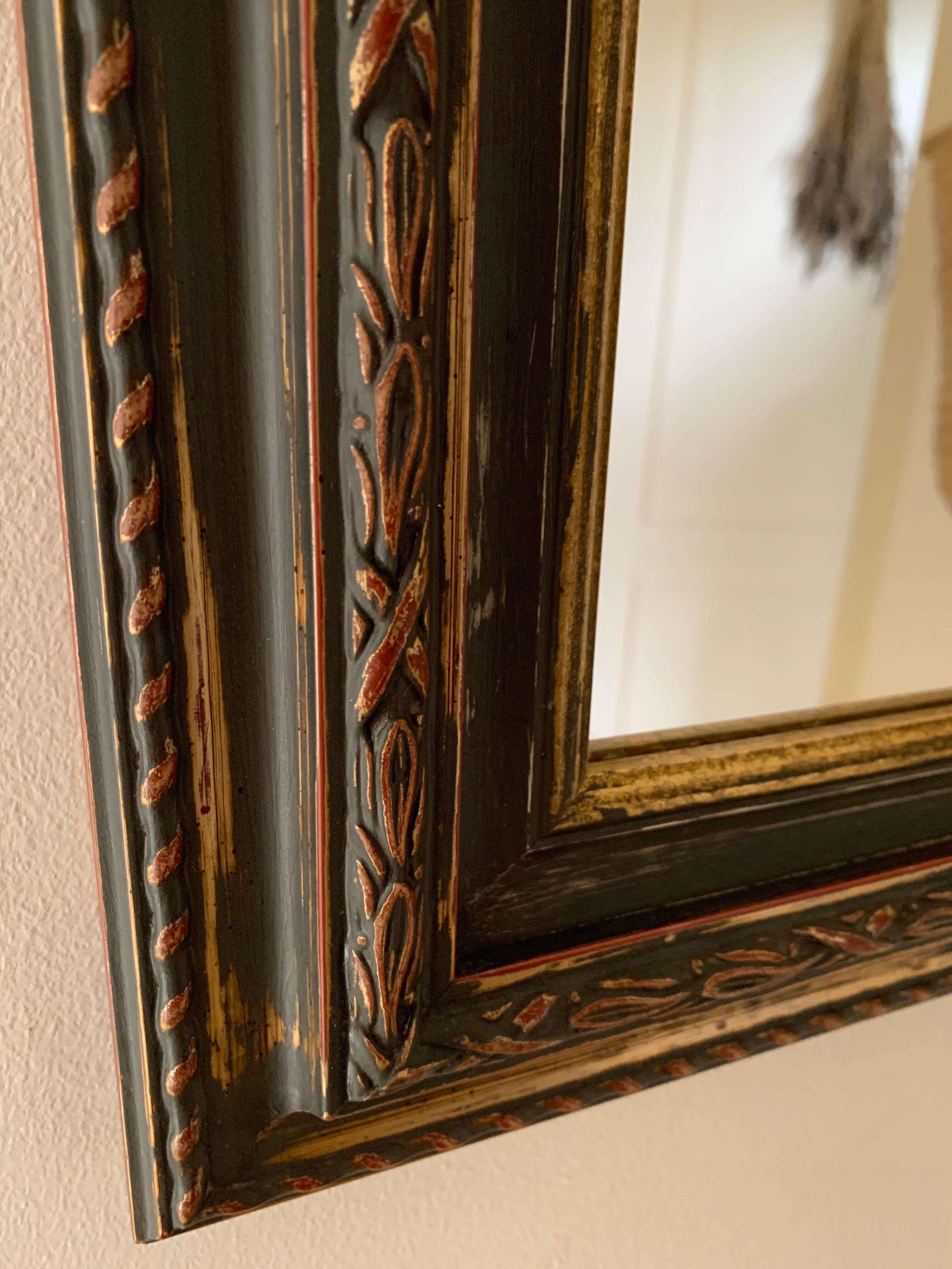 Miroir rectangle ancien lours bois sculpté peint patiné