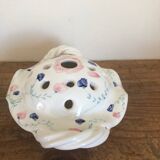 Pretty vase with holes in white porcelain flowers with small flowers and twisted handles