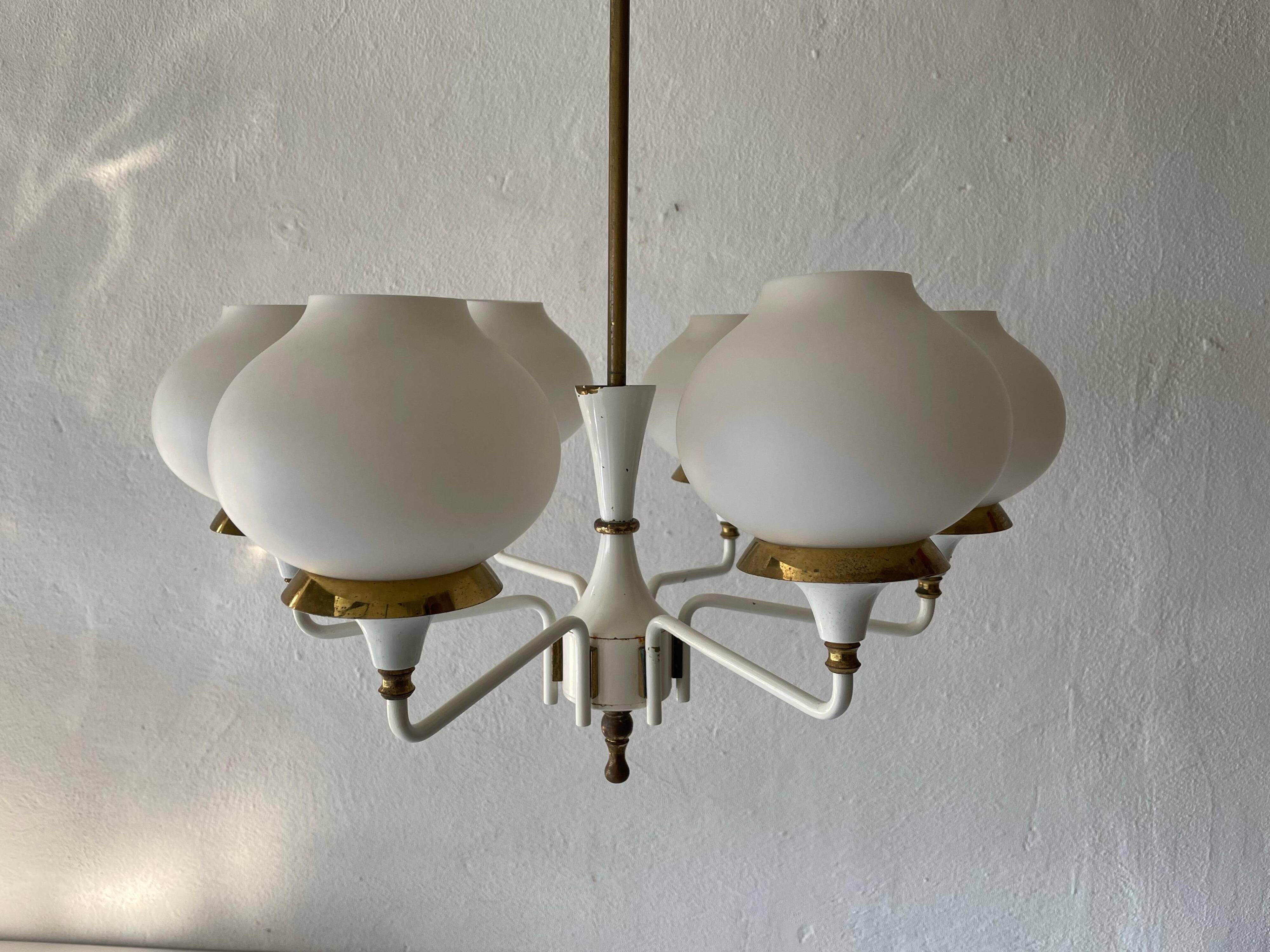 6 suspended glass lamps in white brass by Hans-Agne Jakobsson, 1960s, Sweden