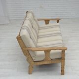 1970s, Danish 3-seater sofa, beige furniture wool, solid oak wood.