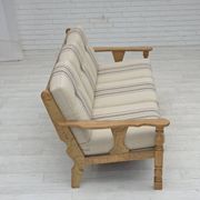 1970s, Danish 3-seater sofa, beige furniture wool, solid oak wood.