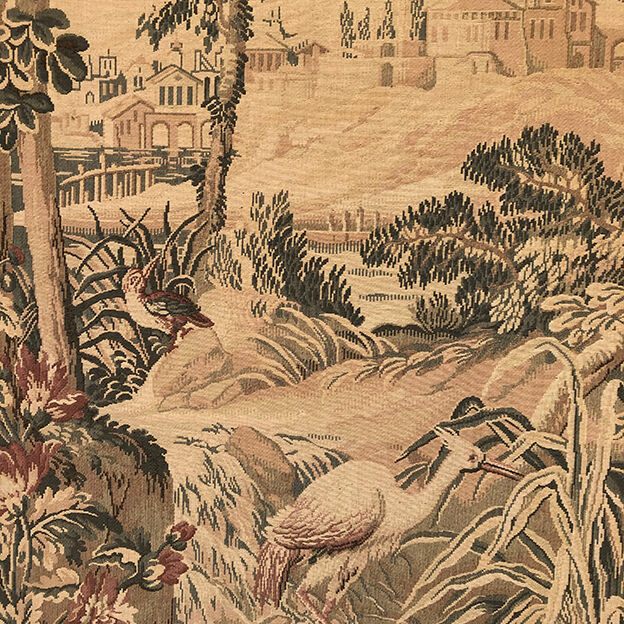 Tapestry decorated with waders, waterfront and greenery