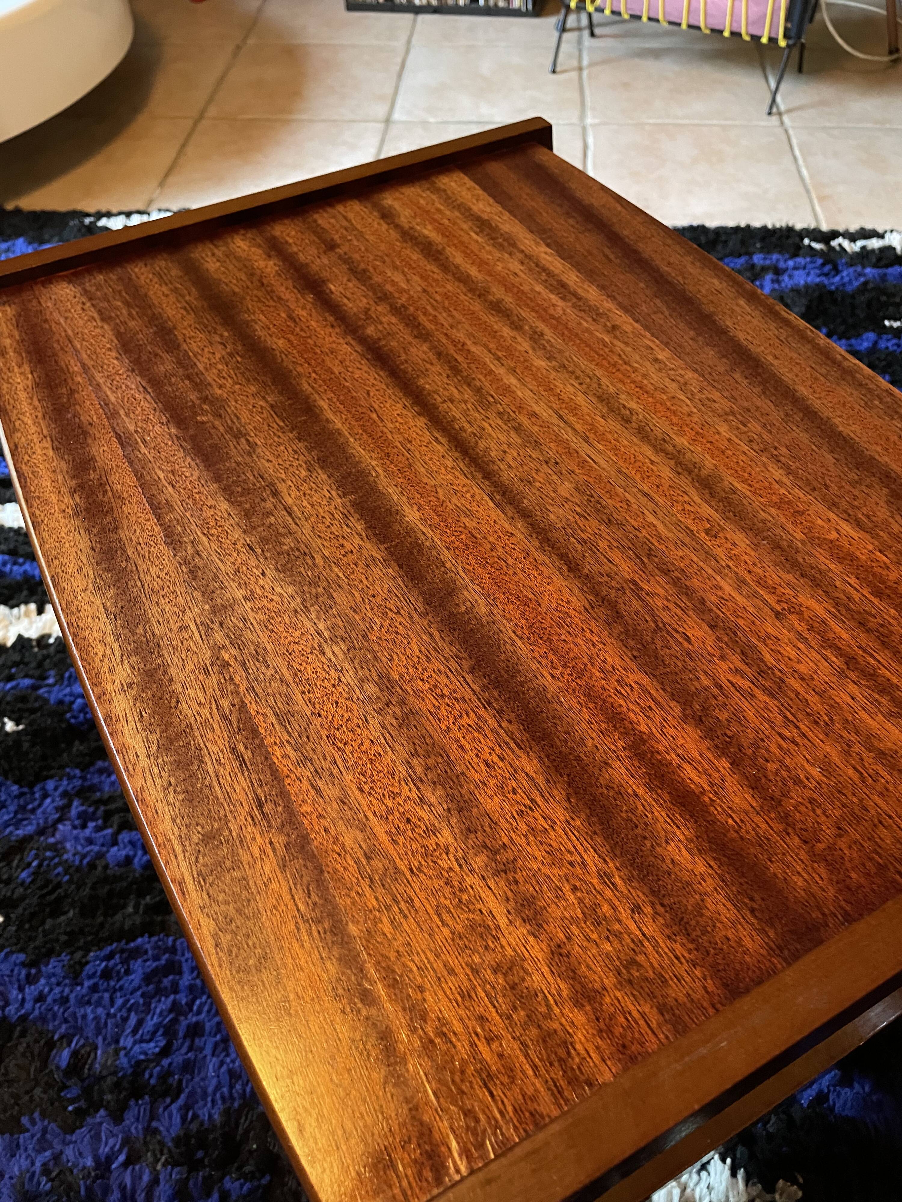 Set of three nesting coffee tables, 1970, dark wood.