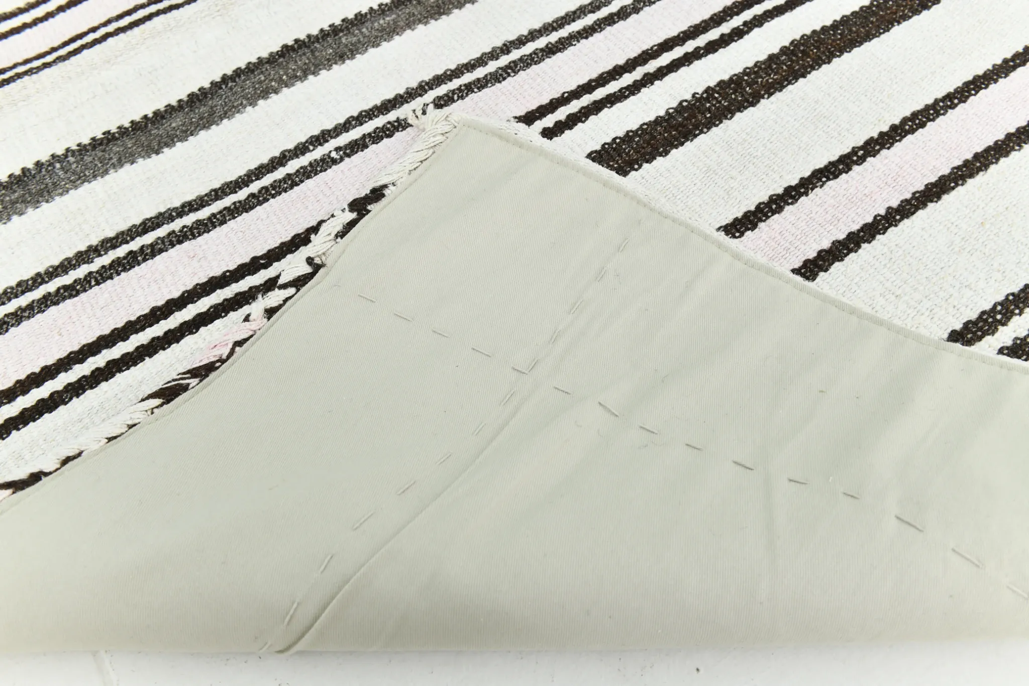 Mid Century Modern Off White & Black Kilim Rug, Bohemian Home Decor Carpet