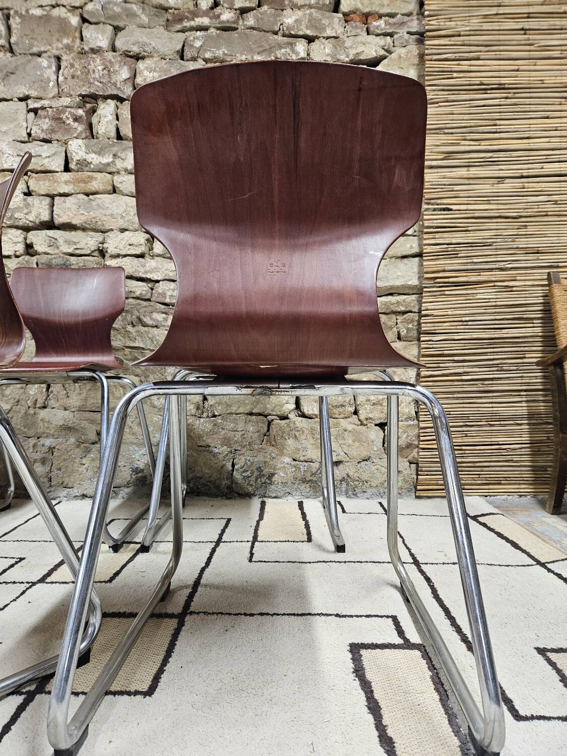 Set of 6 Flötotto pagwood stackable chairs 1960