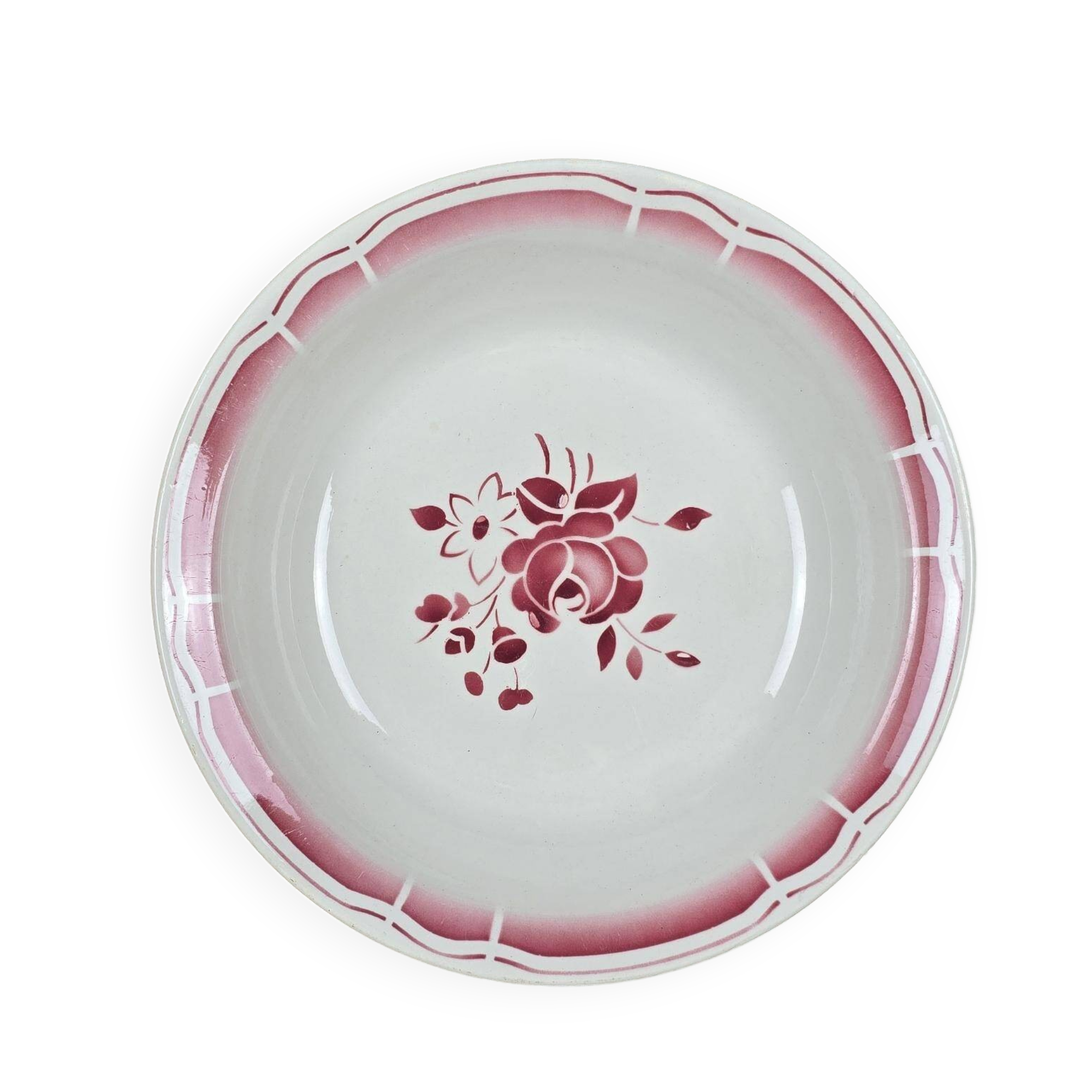 Plat ancien Badonviller – décor floral rose – porcelaine opaque années 50