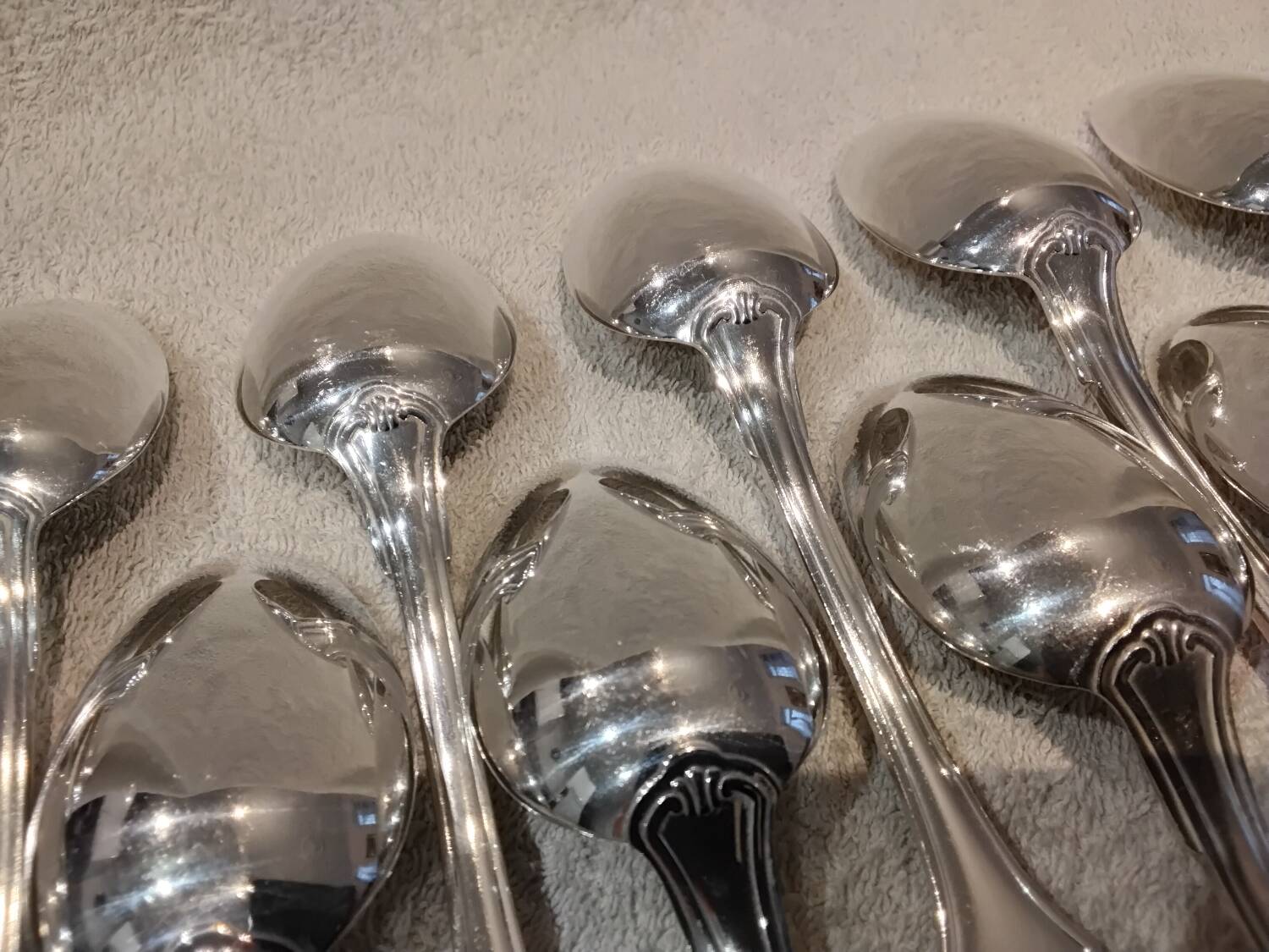 12 silver-plated soup spoons by Christofle, Vendome pattern