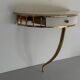 Floating wall console with drawer, brass body and marble top, 1960s, Italy