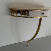 Console murale flottante avec tiroir, corps en laiton et plateau en marbre, années 1960, Italie