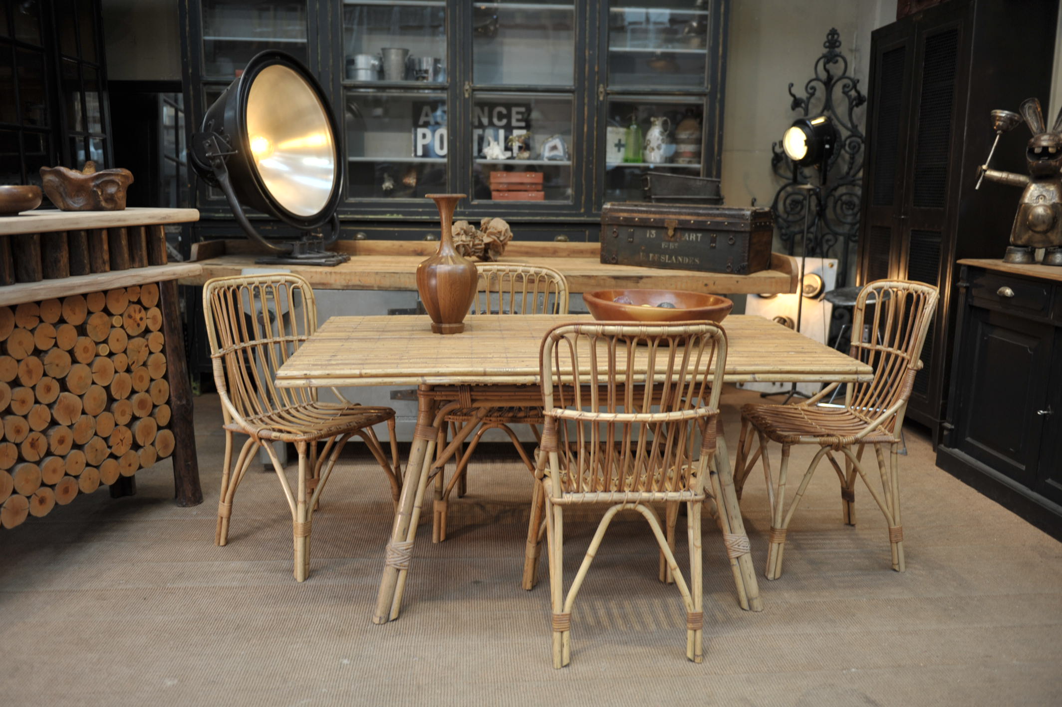 Lot de 4 chaises en rotin 1960
