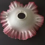 French Vintage 1930s Patterned Pink And White Frilled Glass Shade