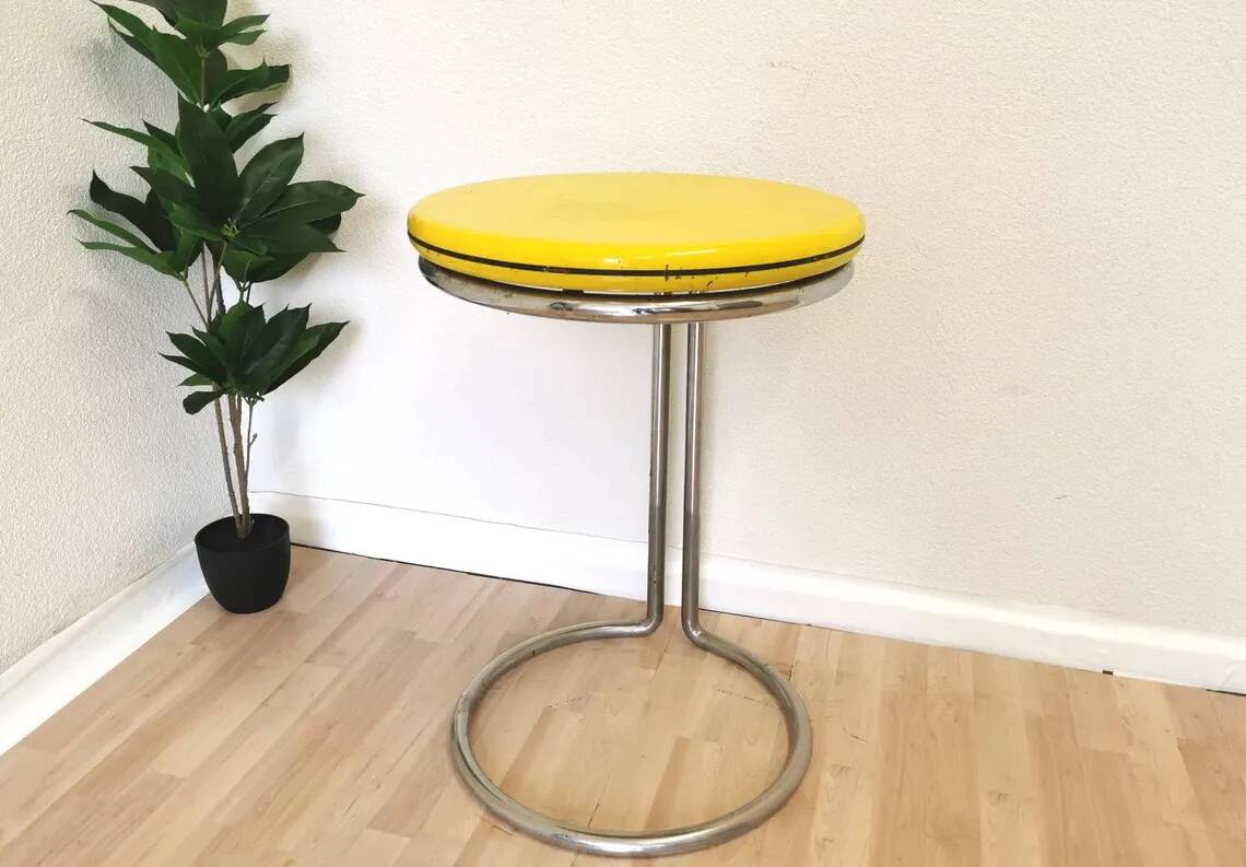 Vintage Yellow Bar Table: Chrome, 1970s High Coffee Table