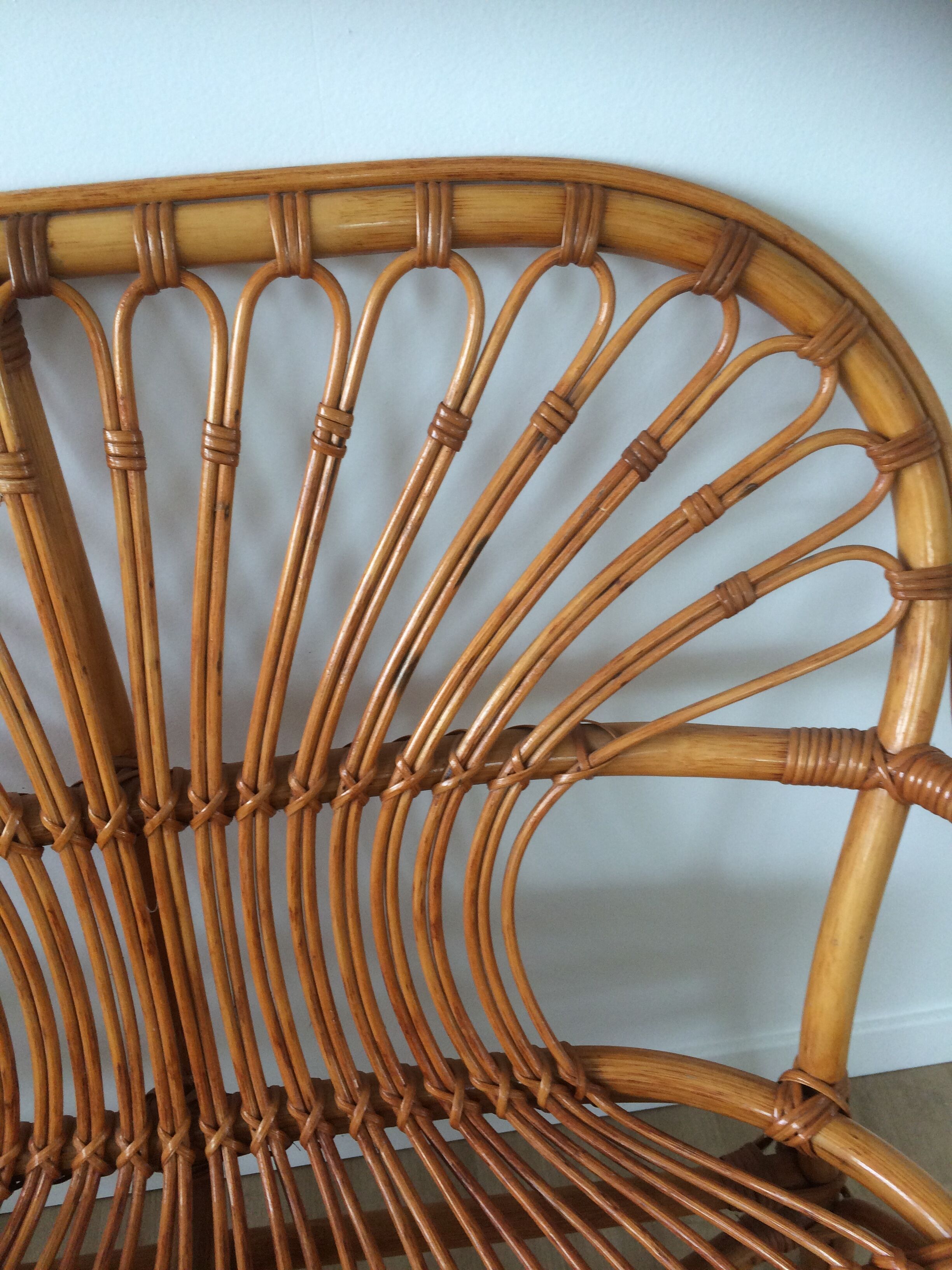 Rattan bench with vintage footrest