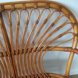 Rattan bench with vintage footrest