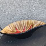 Fruit bowl in glazed ceramic, red design motif, Vallauris, vintage