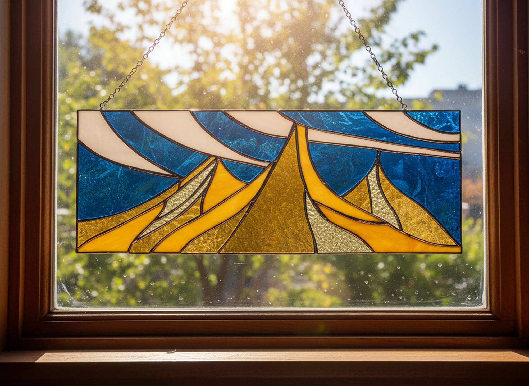 Vitrail paysage – Style Tiffany fait main, panneau décoratif